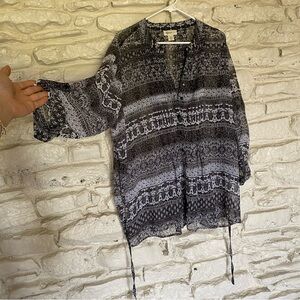 Style & Co Woman Gray and White Patterned Long-sleeve Blouse Womans Size 3X